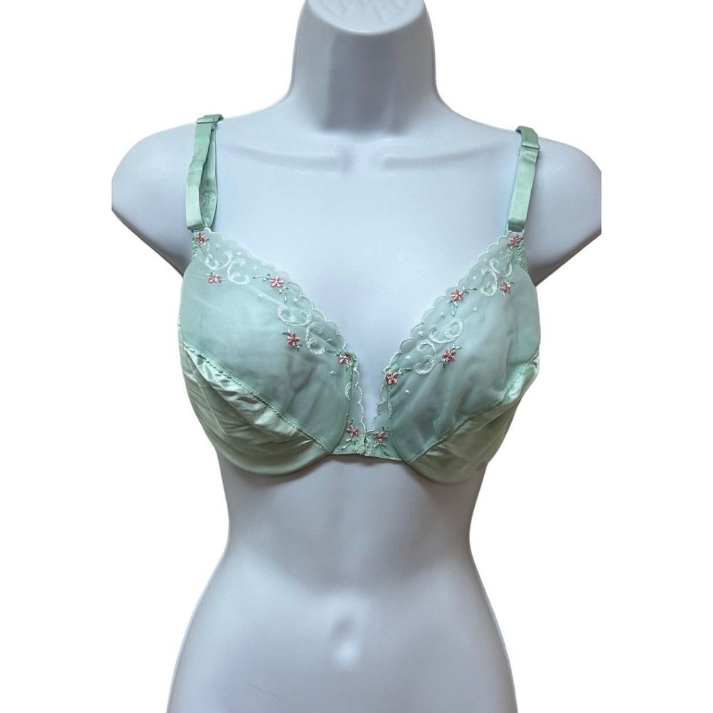 Vintage Vanity Fair Push-Up Bra Size 34D Style 75-136 Front Clasp Mint Green